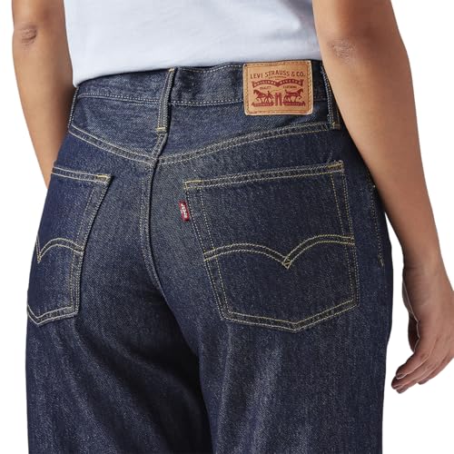 Women's Dark-Blue Loose Bootcut Fit Mid Rise Jeans