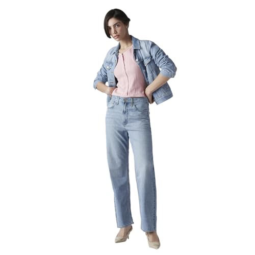 Women's Light-Blue Ribcage Straight Fit High Rise Jeans