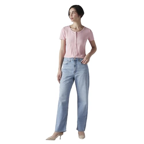 Women's Light-Blue Ribcage Straight Fit High Rise Jeans