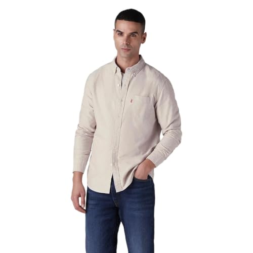 Levi's Men's Solid Slim Fit Oxford Shirt Beige
