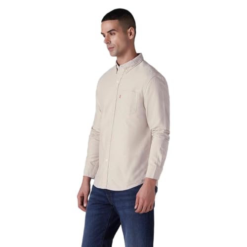 Levi's Men's Solid Slim Fit Oxford Shirt Beige