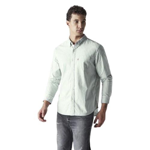Levi's Men's Striped Slim Fit Oxford Shirt Green