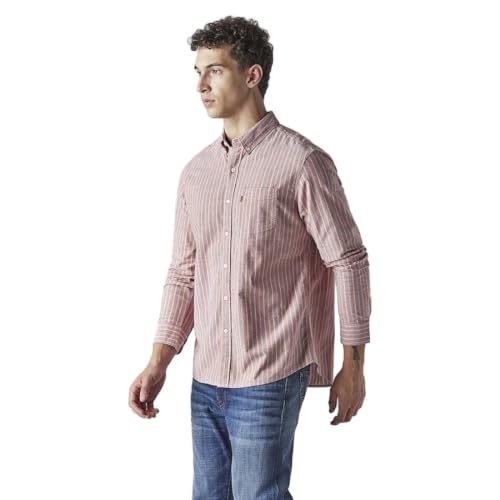 Levi's Men's Striped Slim Fit Oxford Shirt Pink