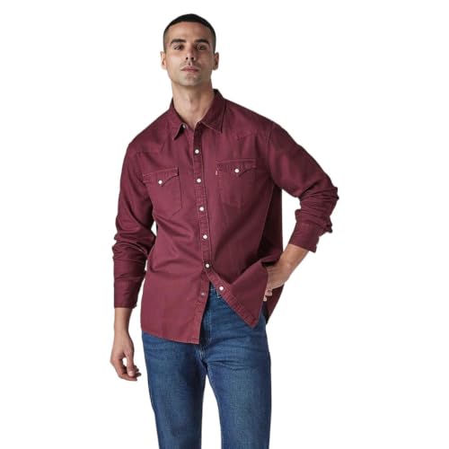 Levi's Men's Solid Slim Fit Overdyed Denim Shirt Red
