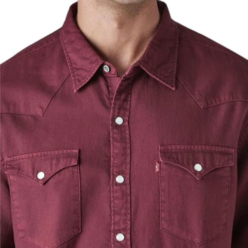 Levi's Men's Solid Slim Fit Overdyed Denim Shirt Red