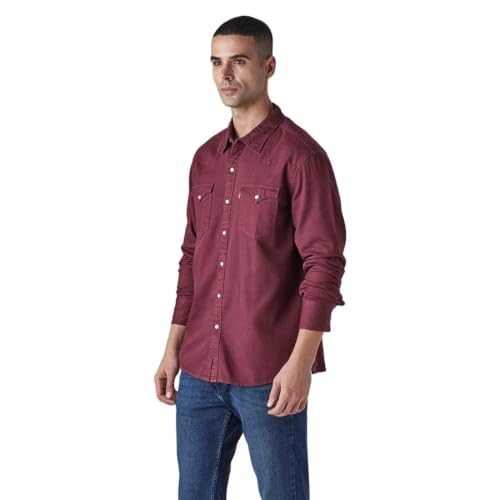 Levi's Men's Solid Slim Fit Overdyed Denim Shirt Red