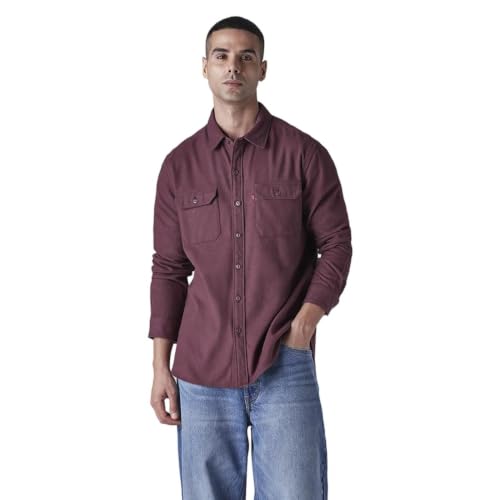 Levi's Men's Solid Relaxed Fit Flannel Shirt Maroon