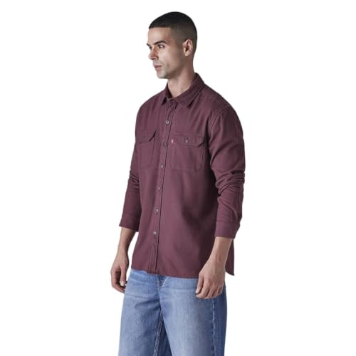 Levi's Men's Solid Relaxed Fit Flannel Shirt Maroon