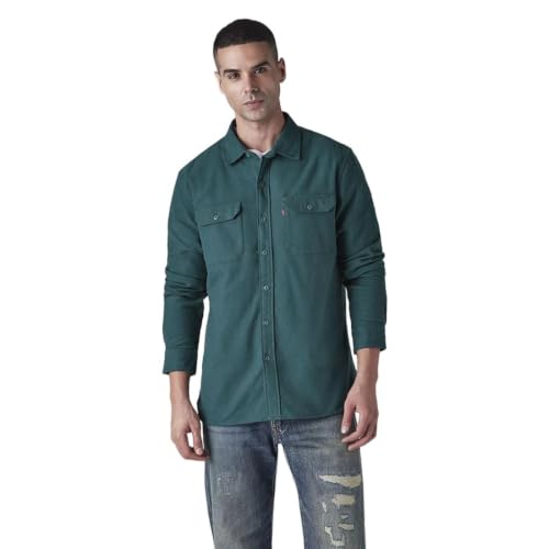 Levi's Men's Solid Relaxed Fit Flannel Shirt Teal