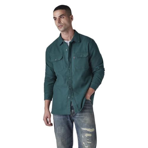 Levi's Men's Solid Relaxed Fit Flannel Shirt Teal