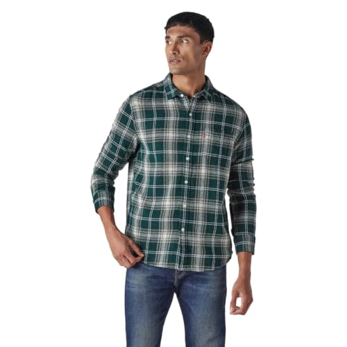 Levi's Men's Checkered Slim Fit Crepe Shirt Dark-Green