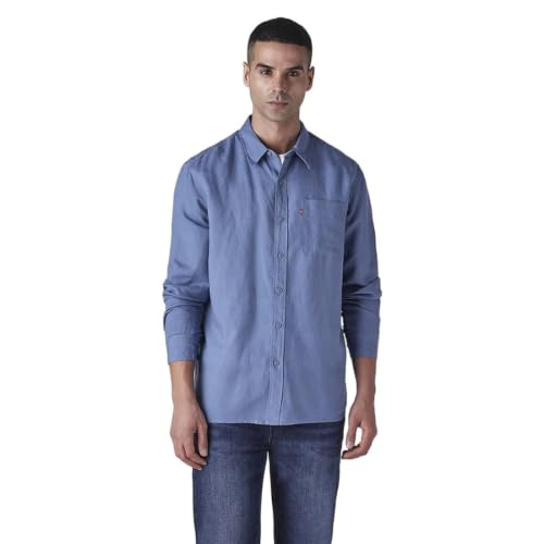 Levi's Men's Solid Slim Fit Linen Shirt Light-Blue