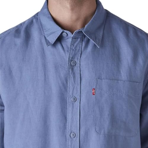 Levi's Men's Solid Slim Fit Linen Shirt Light-Blue