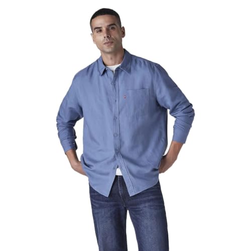 Levi's Men's Solid Slim Fit Linen Shirt Light-Blue