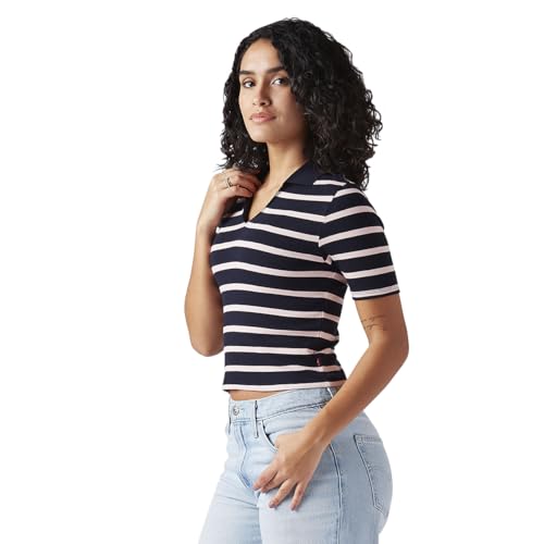 Women's Striped Navy Slim Fit Polo T-Shirt