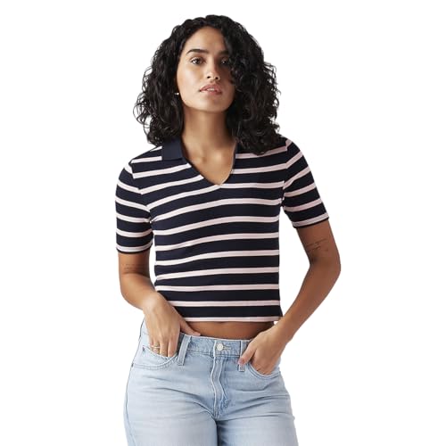 Women's Striped Navy Slim Fit Polo T-Shirt