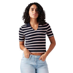 Women's Striped Navy Slim Fit Polo T-Shirt