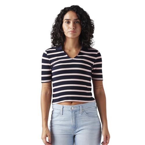 Women's Striped Navy Slim Fit Polo T-Shirt