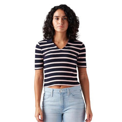 Women's Striped Navy Slim Fit Polo T-Shirt