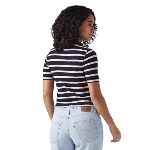 Women's Striped Navy Slim Fit Polo T-Shirt