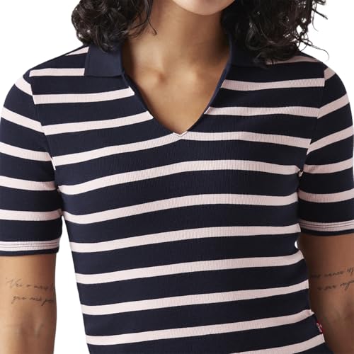 Women's Striped Navy Slim Fit Polo T-Shirt