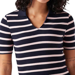 Women's Striped Navy Slim Fit Polo T-Shirt