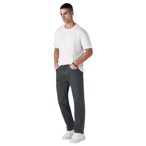 Levi's Men's 505 Charcoal-Grey Straight Fit Mid Rise Overdyed Jeans