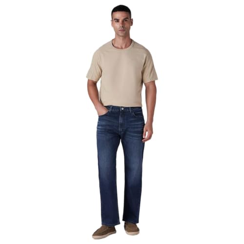 Levi's Men's 555 Dark-Blue Relaxed Straight Fit Mid Rise Jeans