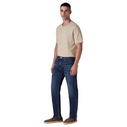 Levi's Men's 555 Dark-Blue Relaxed Straight Fit Mid Rise Jeans