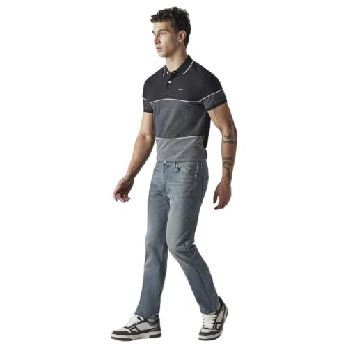 Levi's Men's 513 Greyish-Blue Slim Straight Fit Mid Rise Overdyed Jeans