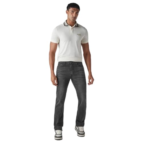 Levi's Men's 513 Charcoal-Grey Slim Straight Fit Mid Rise Jeans