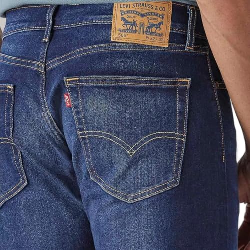 Levi's Men's 505 Dark-Blue Straight Fit Mid Rise Jeans