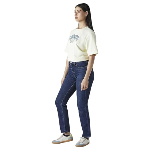 Levi's Women's 724 Dark-Blue Slim Straight Fit High Rise Jeans