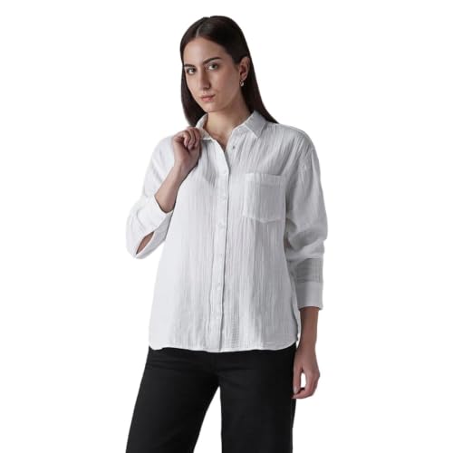 Levi's Womens Solid White Cuff Sleeve Shirt