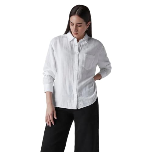 Levi's Womens Solid White Cuff Sleeve Shirt