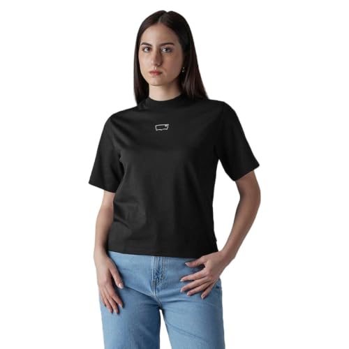 Levi's Women's Brand Logo Black Collar Neck T-Shirt