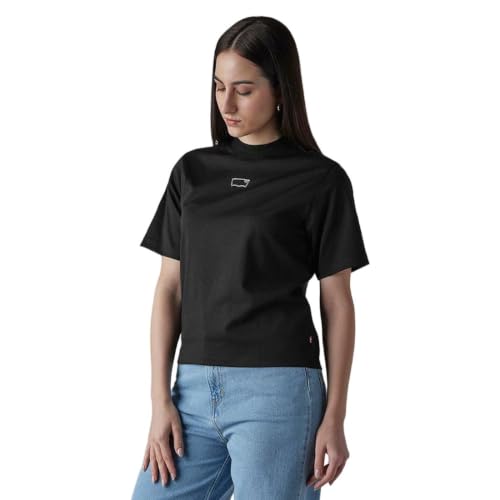 Levi's Women's Brand Logo Black Collar Neck T-Shirt