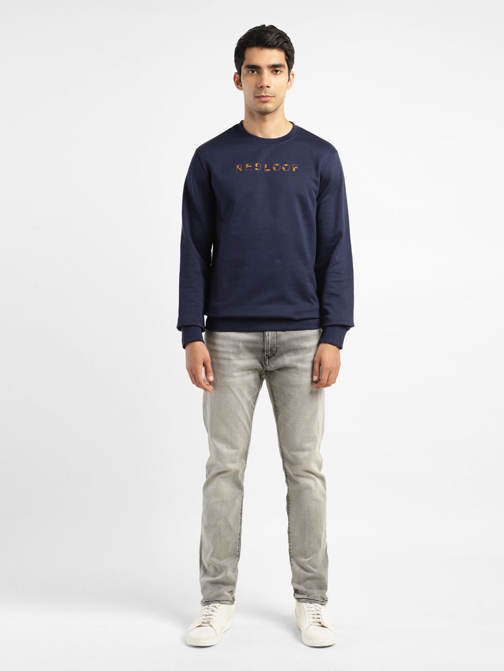 Men'S Brand Logo Blue Crew Neck Sweatshirt