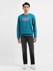 Men'S Solid Blue Crew Neck Sweatshirt