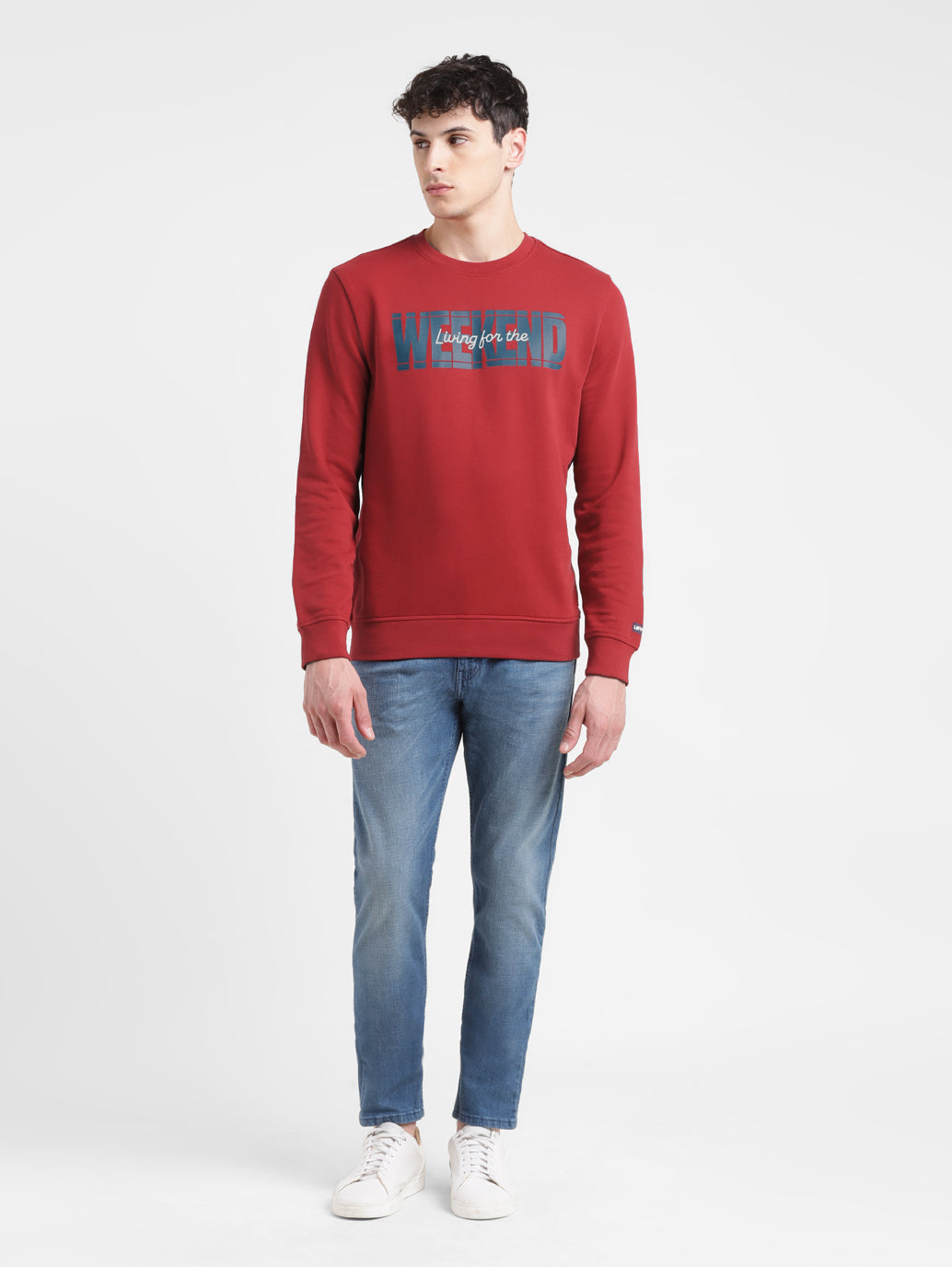 Men'S Solid Red Crew Neck Sweatshirt