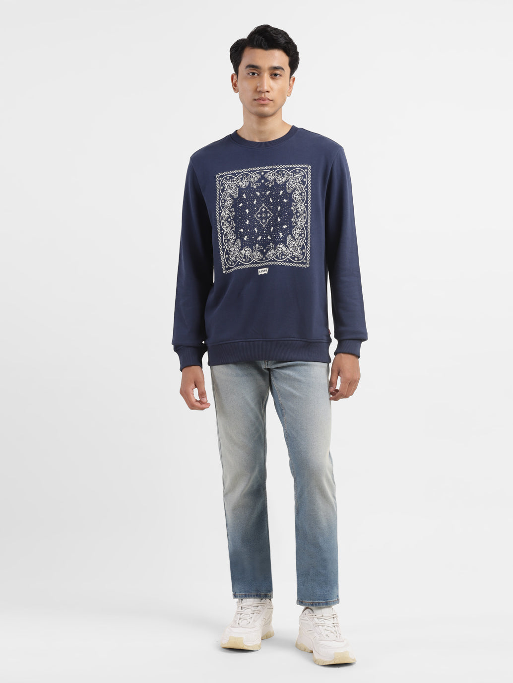 Men'S Solid Navy Crew Neck Sweatshirt