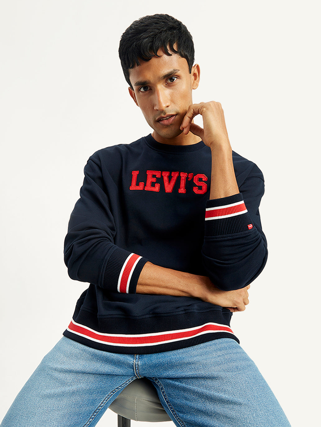 Men'S Brand Logo Navy Crew Neck Sweatshirt