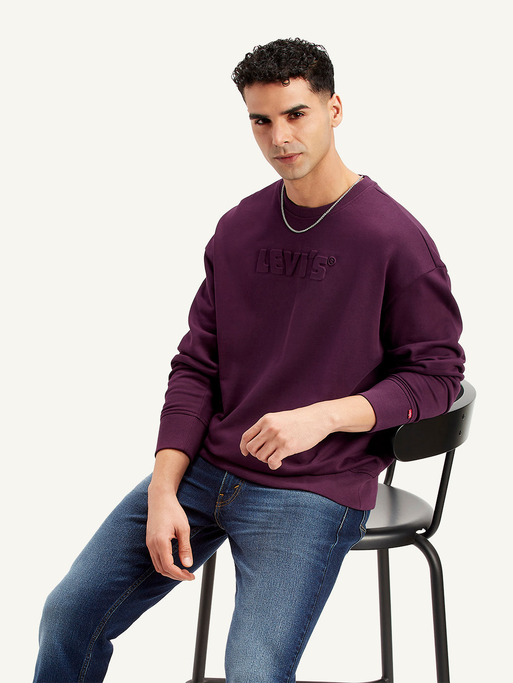 Men'S Brand Logo Purple Crew Neck Sweatshirt