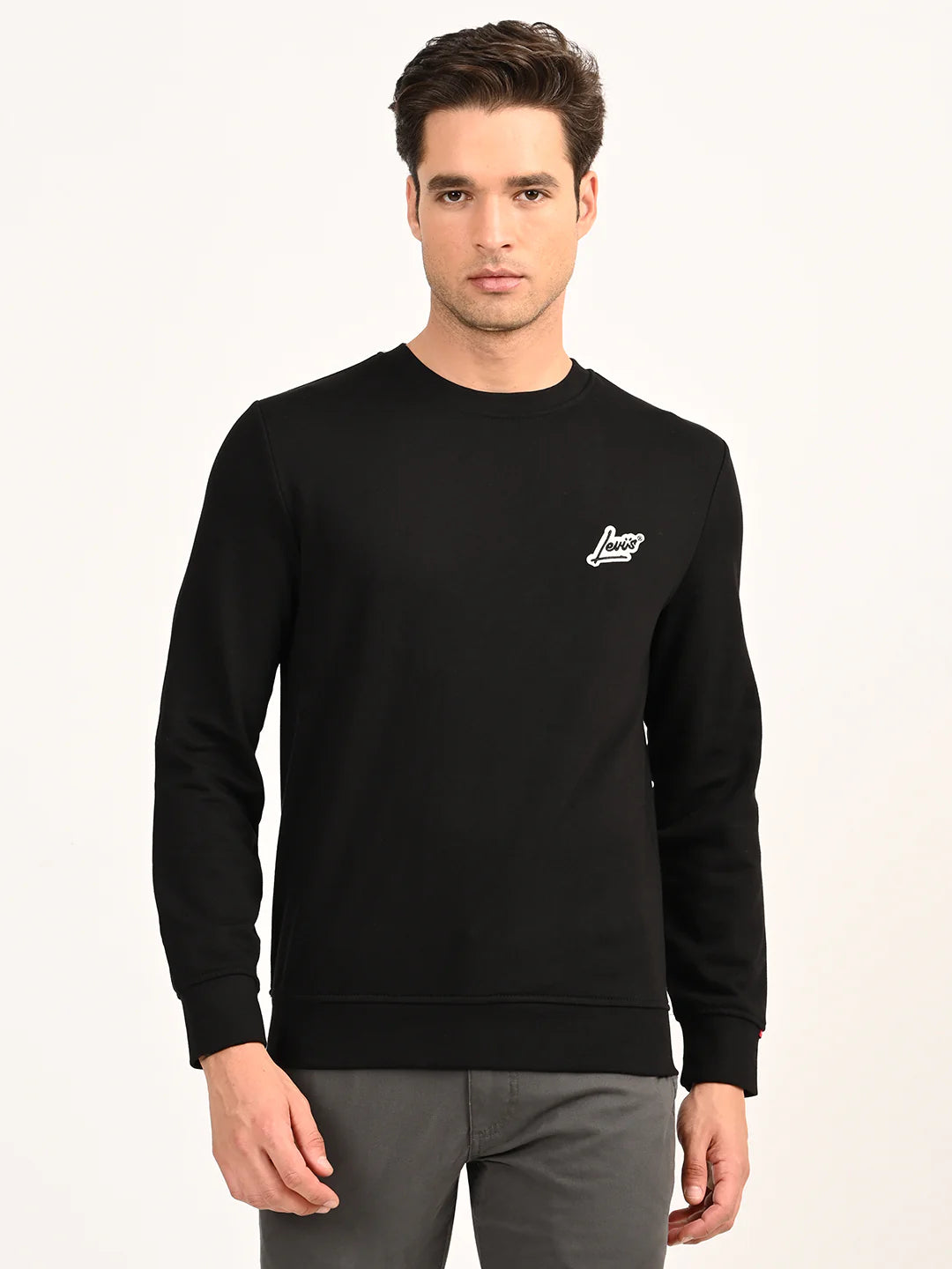 Men'S Brand Logo Black Crew Neck Sweatshirt