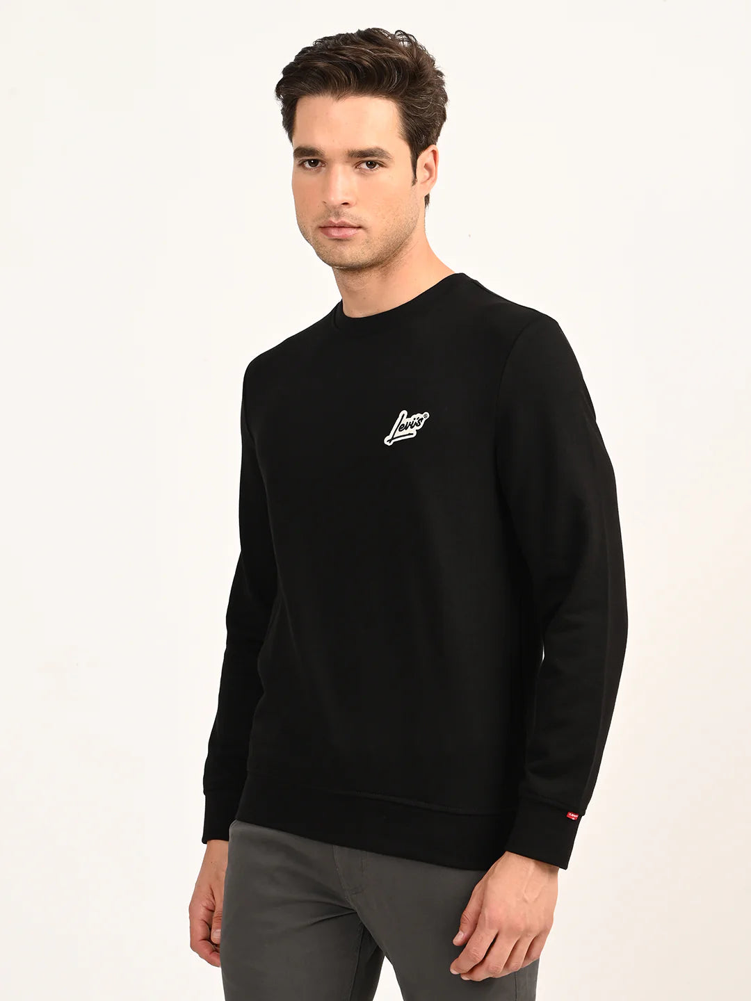 Men'S Brand Logo Black Crew Neck Sweatshirt