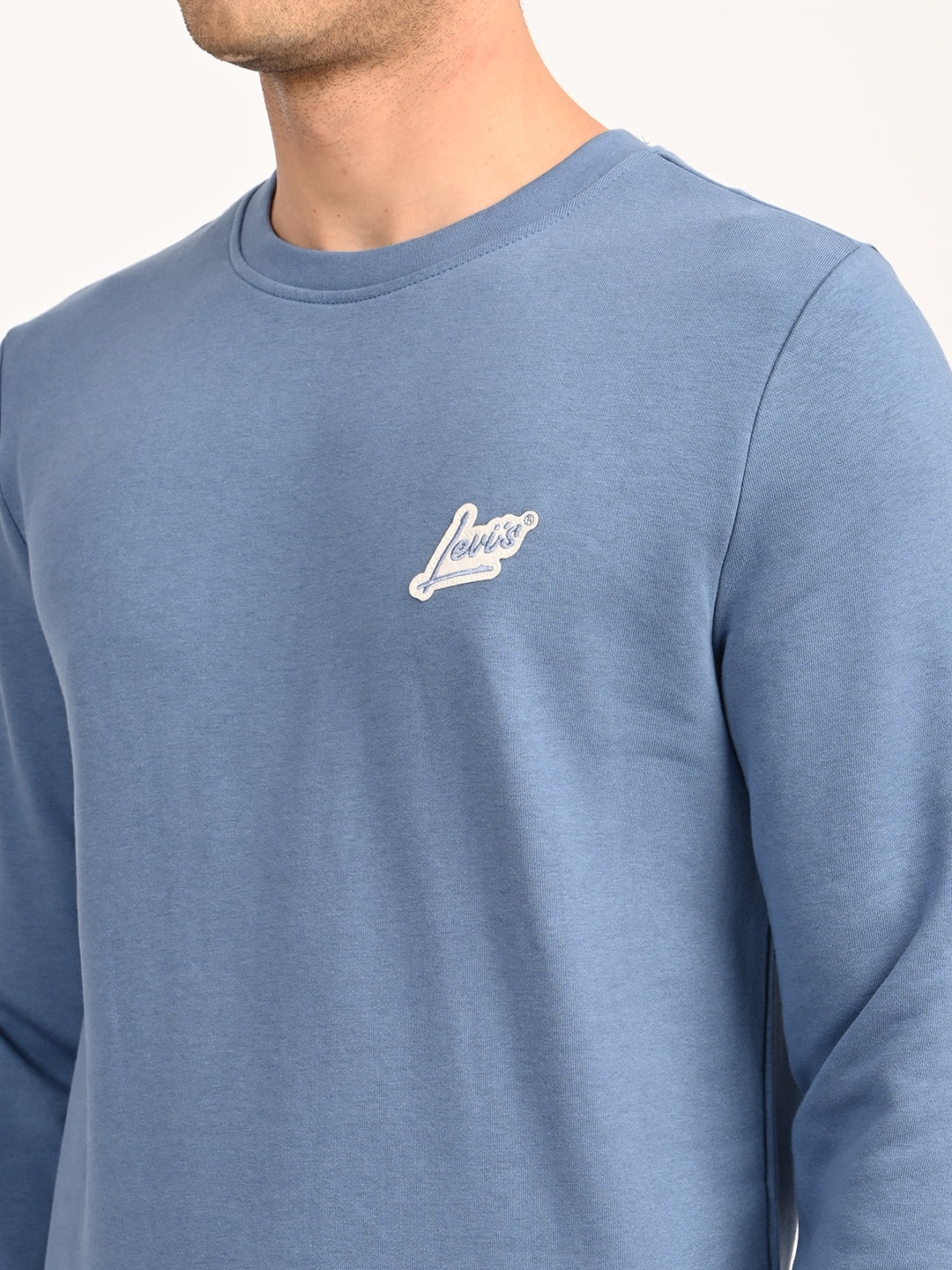 Men'S Brand Logo Blue Crew Neck Sweatshirt