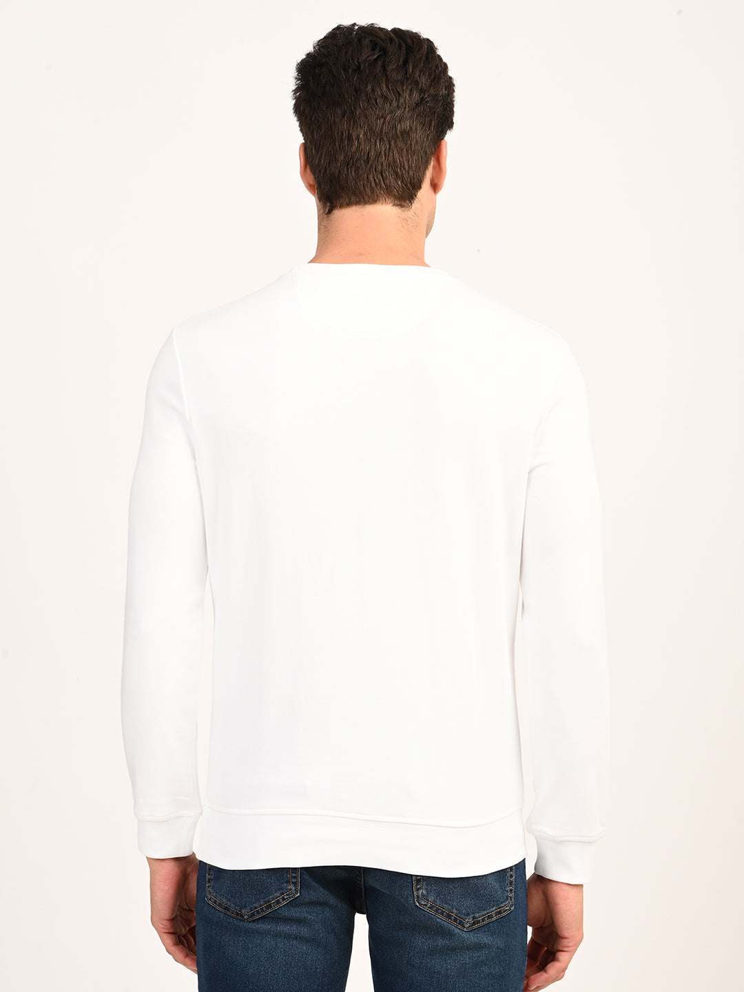 Men'S Typographic Print White Slim Fit Sweatshirt