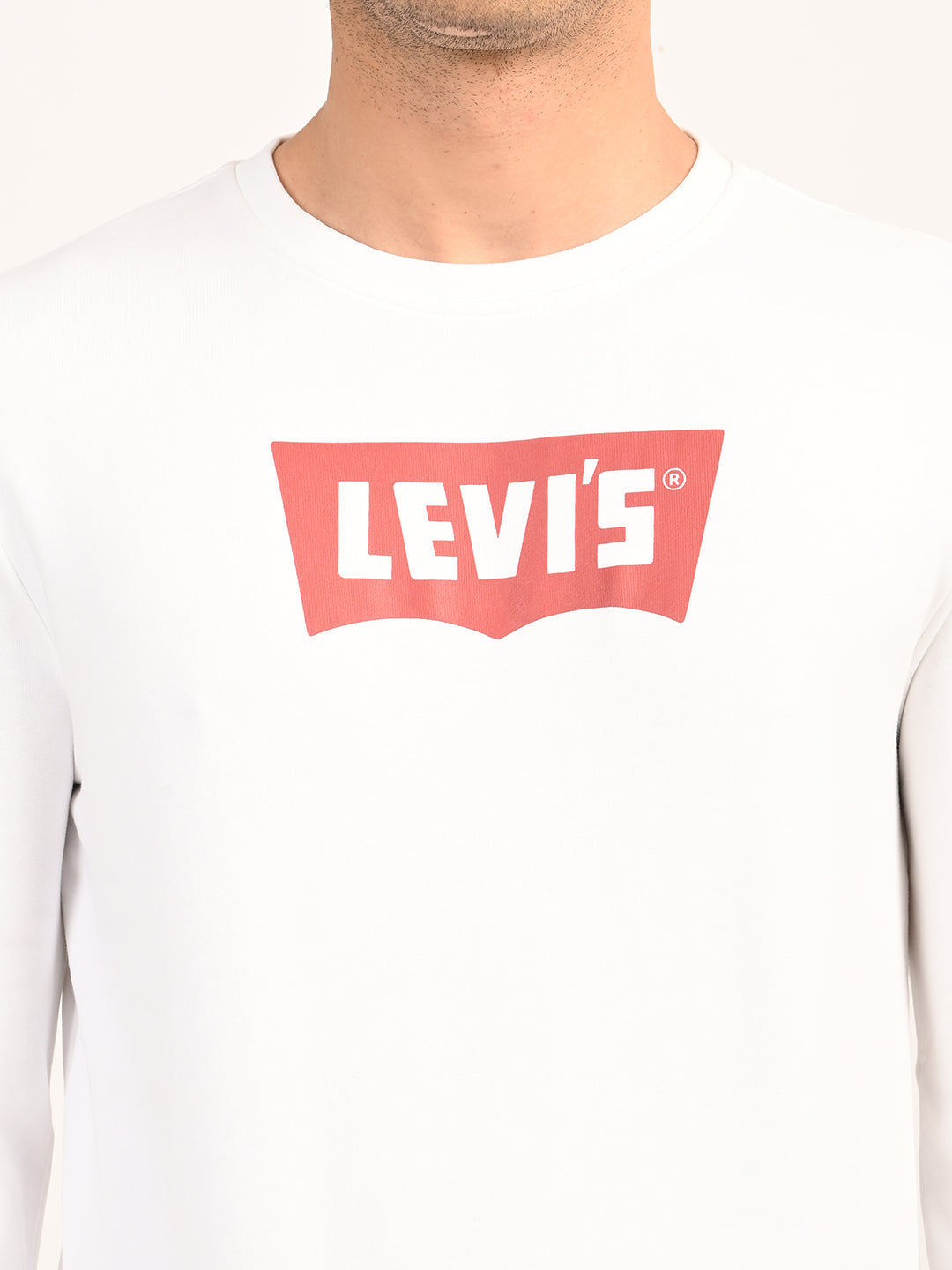 Men'S Typographic Print White Slim Fit Sweatshirt