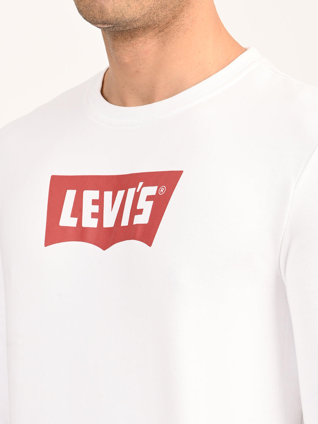 Men'S Typographic Print White Slim Fit Sweatshirt