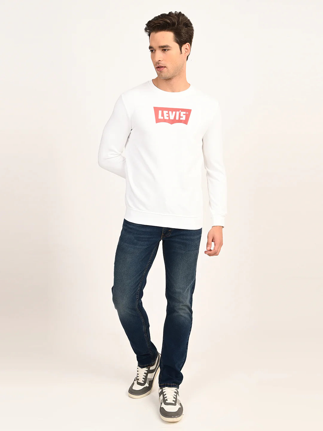 Men'S Typographic Print White Slim Fit Sweatshirt